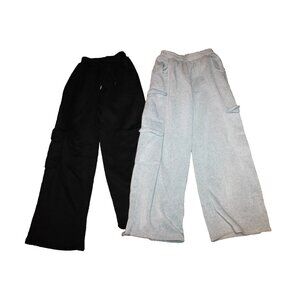 Shein Women's Size XS Cargo Wide Leg Sweatpants Lot of 2 Gray & Black